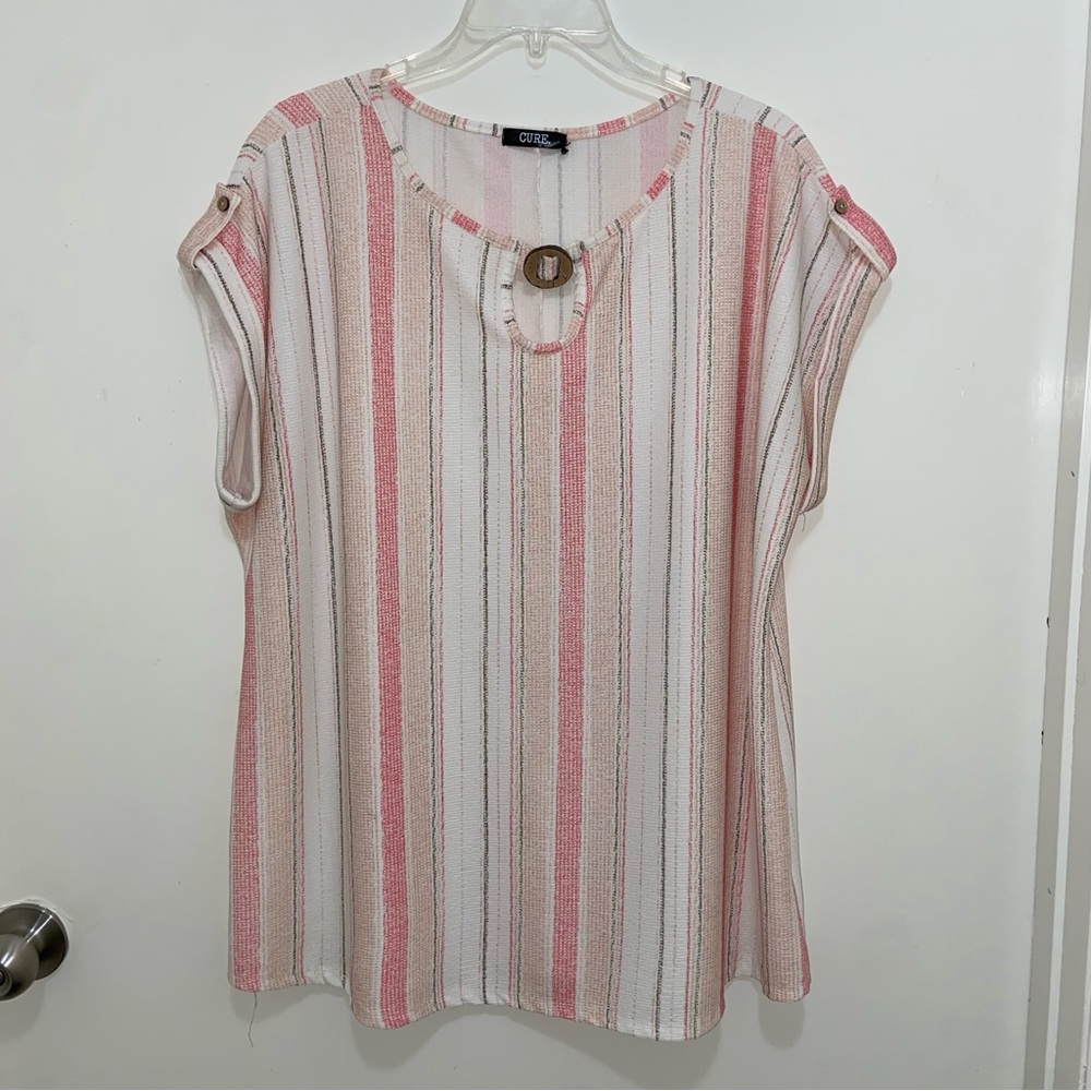 CURE Women's Striped Pink, Brown, and White Top